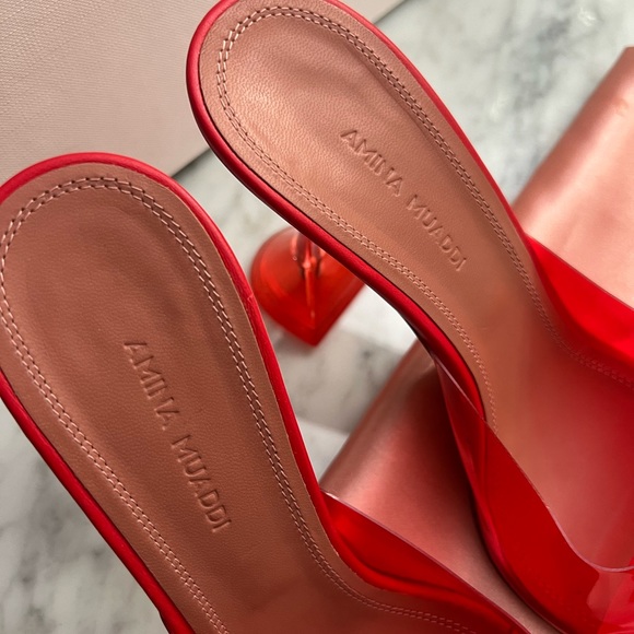 AMINA MUADDI Red Lupita Glass Pvc And Leather Mules - Picture 9 of 13